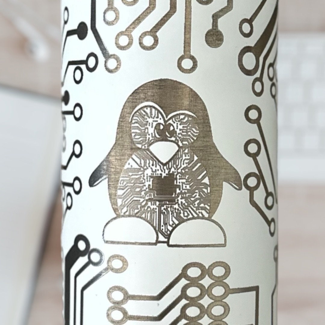 Computer Penguin Circuit Board Glow-in-the-Dark Tumbler with Straw