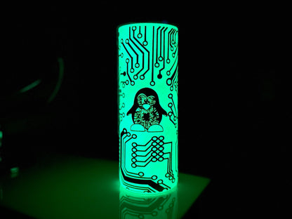 Computer Penguin Circuit Board Glow-in-the-Dark Tumbler with Straw