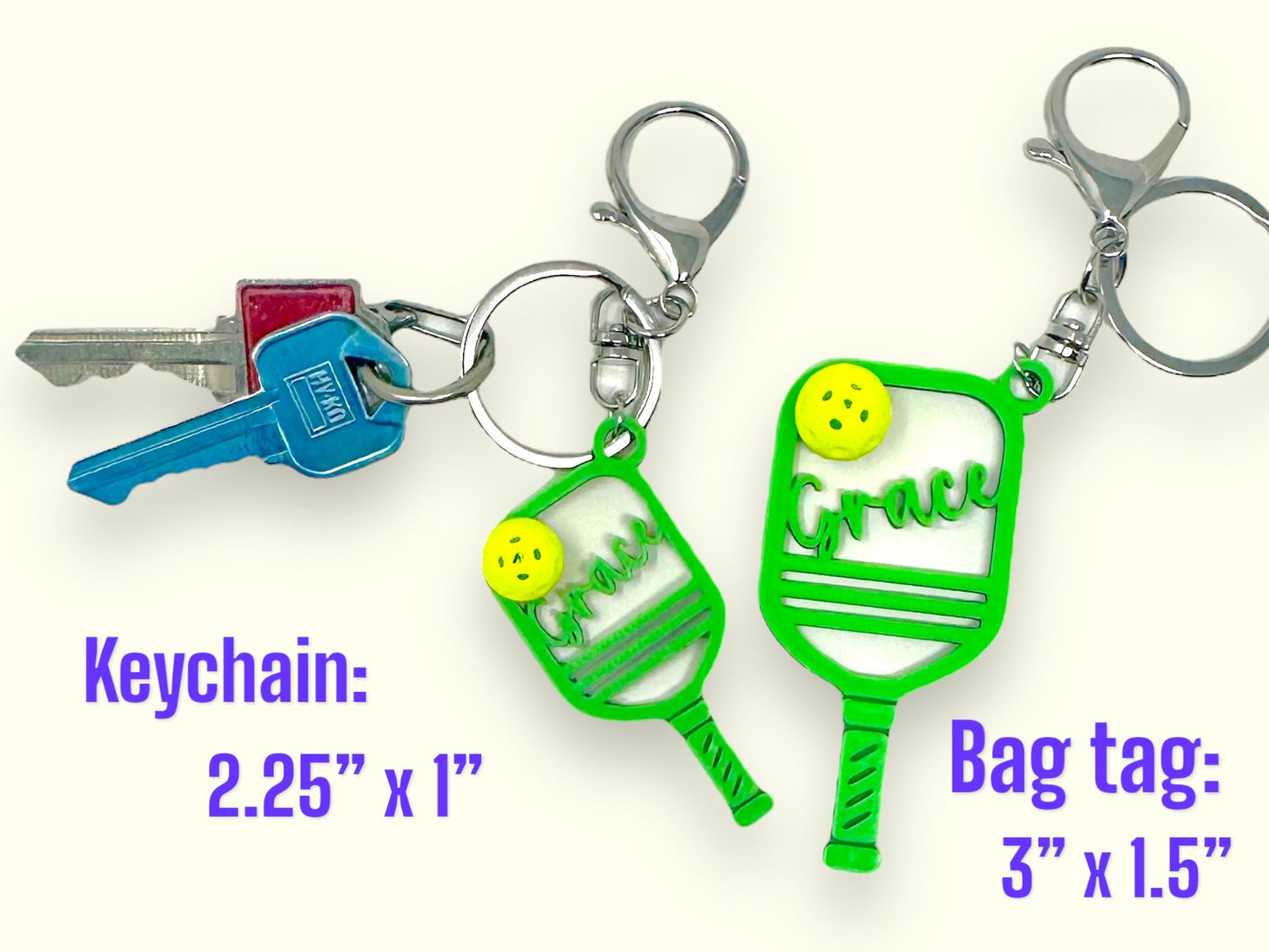 Personalized Pickle Ball Keychain and Bag Charm