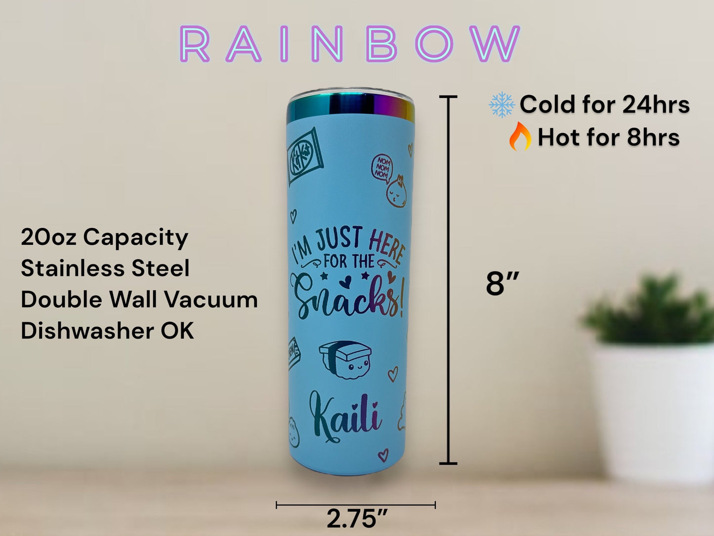 Teacher Gift Laser Engraved Rainbow Tumbler with Straw