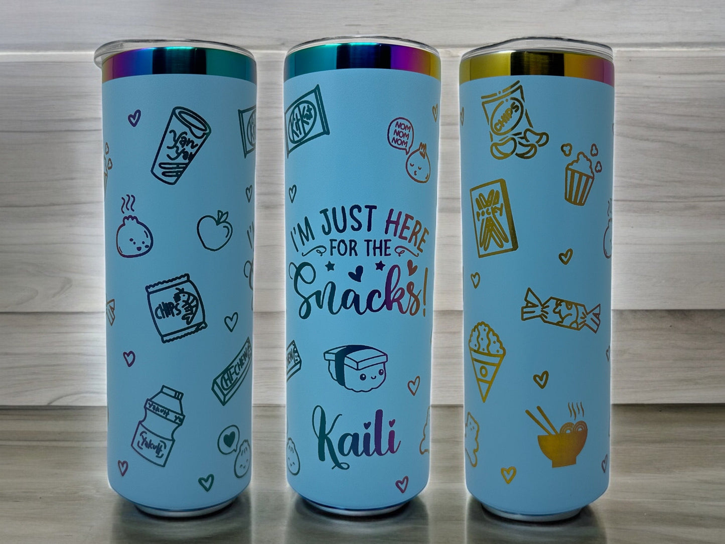 Snack Lover Laser Engraved Rainbow Tumbler with Straw