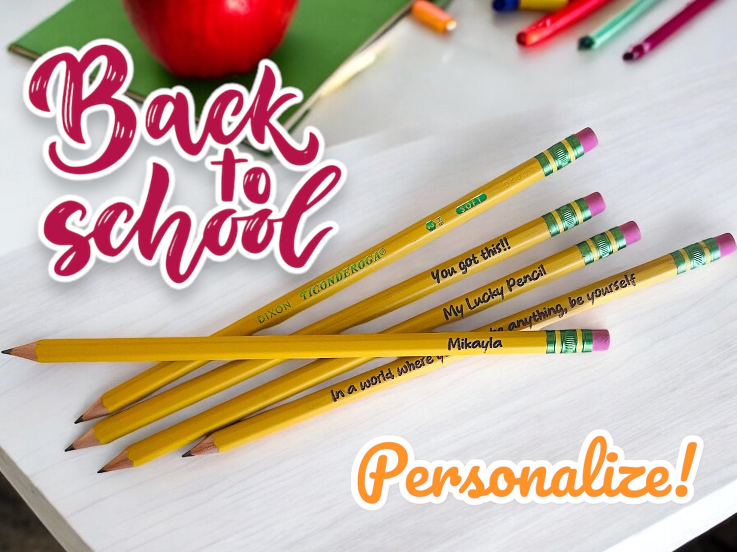 Custom Personalized #2 Ticonderoga Pre-Sharpened with Eraser Pencils